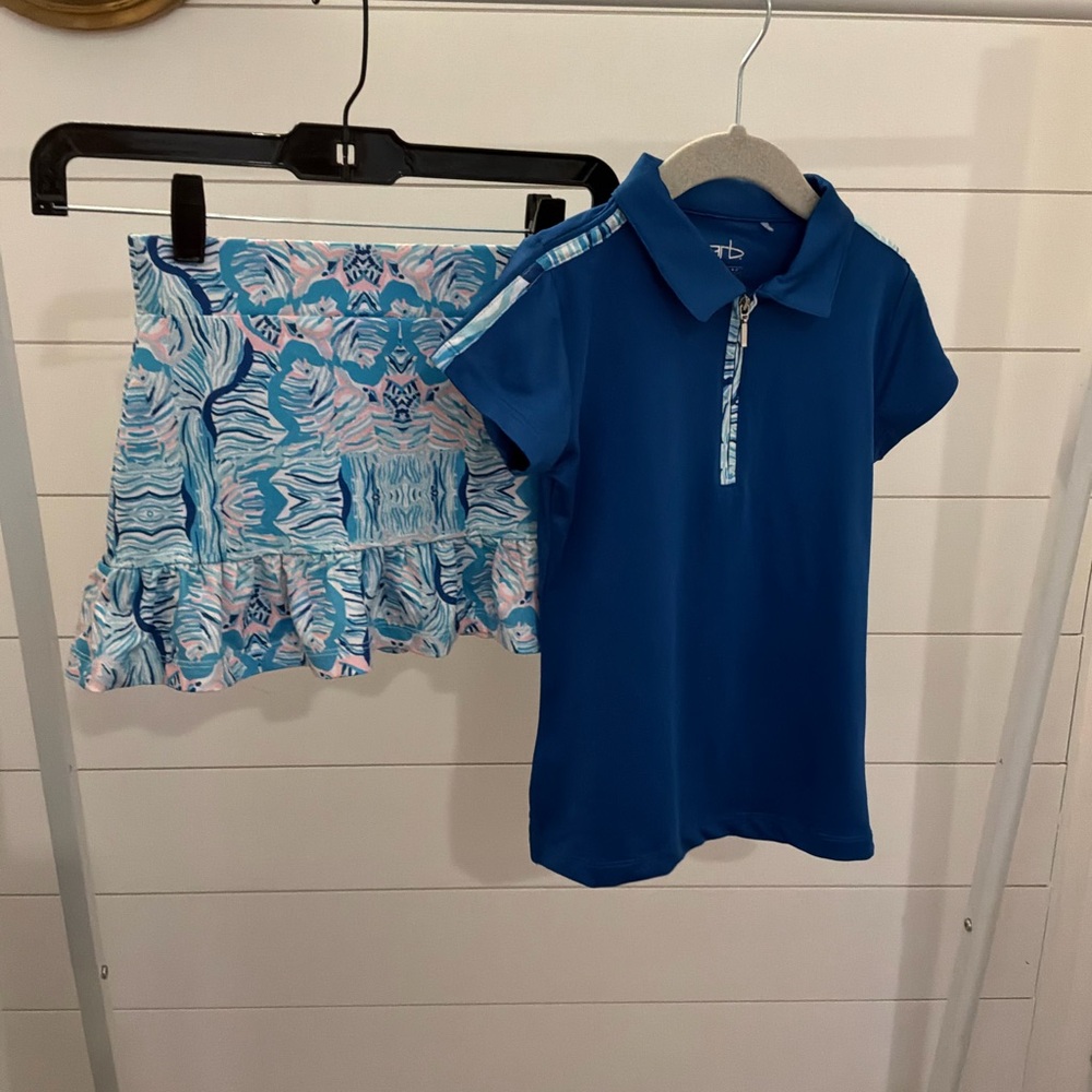 Blue Polo and Patterned Skirt Set for Kids